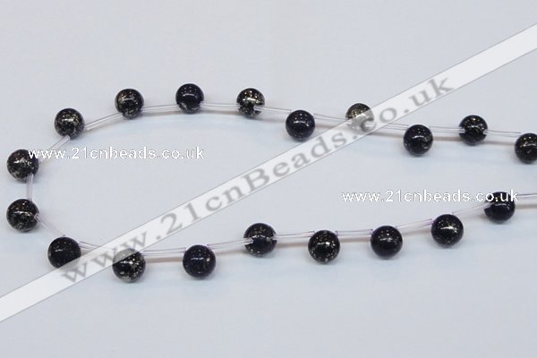 CPY785 Top drilled 10mm round pyrite gemstone beads wholesale