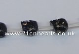 CPY787 Top drilled 8mm carved skull pyrite gemstone beads