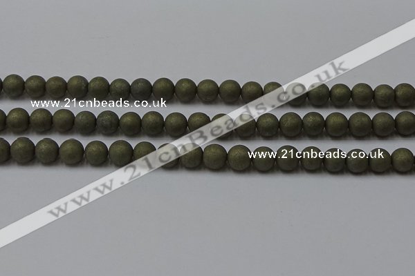 CPY814 15.5 inches 6mm round matte pyrite beads wholesale