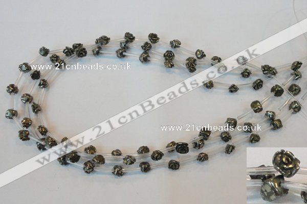 CPY90 15.5 inches 8mm carved rose pyrite gemstone beads wholesale