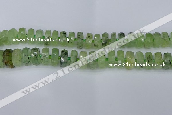 CRB1354 15.5 inches 8*16mm faceted rondelle green rutilated quartz beads