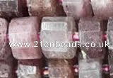 CRB2061 15.5 inches 9mm - 10mm faceted tyre strawberry quartz beads