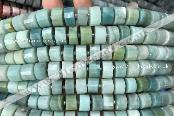 CRB2117 15.5 inches 11mm - 12mm faceted tyre amazonite beads