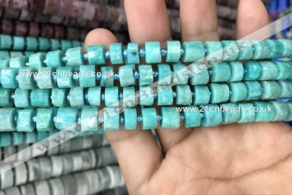 CRB2160 15.5 inches 7mm - 8mm faceted tyre amazonite gemstone beads