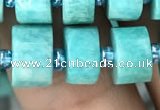 CRB2162 15.5 inches 11mm - 12mm faceted tyre amazonite gemstone beads