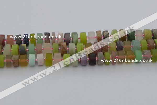 CRB681 15.5 inches 6*12mm tyre matte mixed gemstone beads