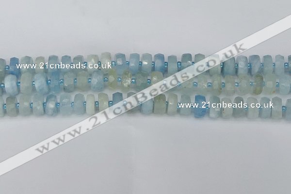 CRB802 15.5 inches 6*10mm faceted rondelle aquamarine beads