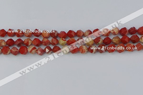 CRE346 15.5 inches 8mm faceted nuggets red jasper beads