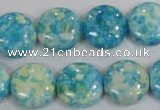 CRF119 15.5 inches 16mm flat round dyed rain flower stone beads