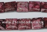 CRM56 15.5 inches 14*14mm square dyed red mud jasper wholesale