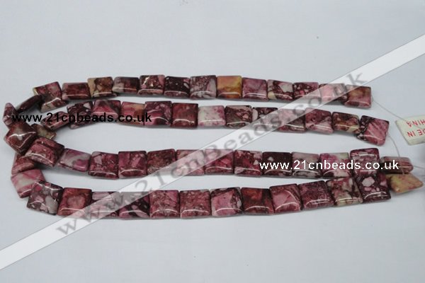 CRM56 15.5 inches 14*14mm square dyed red mud jasper wholesale