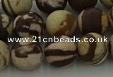 CRO1074 15.5 inches 12mm round matte brown zebra jasper beads