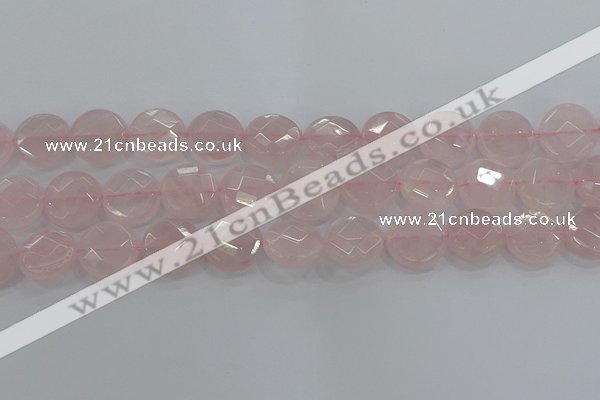 CRQ140 15.5 inches 18mm faceted coin natural rose quartz beads