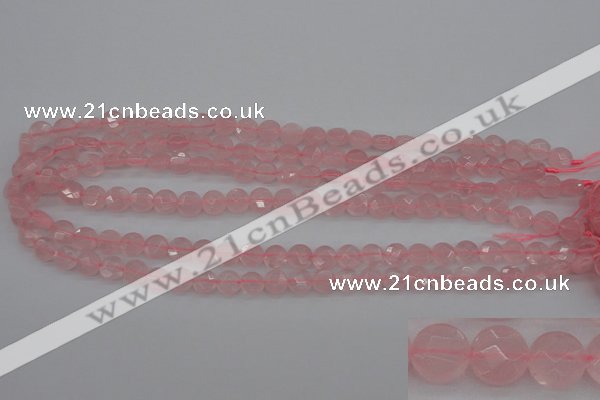 CRQ360 15.5 inches 8mm faceted coin rose quartz beads wholesale