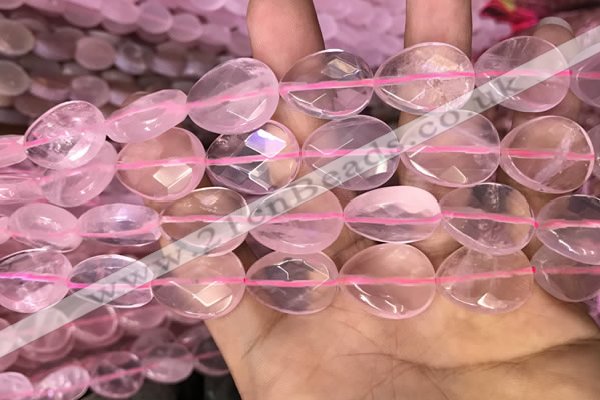 CRQ423 15.5 inches 15*20mm faceted flat teardrop rose quartz beads