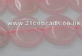 CRQ603 15.5 inches 18mm flat round rose quartz beads wholesale