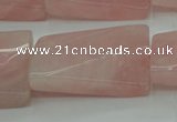 CRQ651 15.5 inches 20*30mm twisted rectangle rose quartz beads