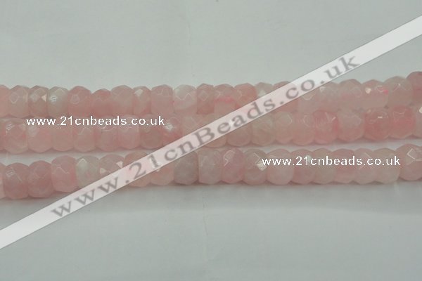 CRQ686 15.5 inches 8*14mm faceted rondelle rose quartz beads