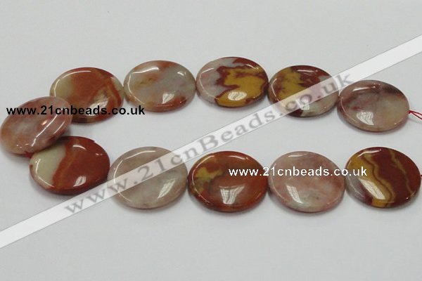 CRS15 15.5 inches 35mm flat round rainbow stone beads wholesale