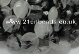 CRU03 15.5 inches 12mm faceted flat round black rutilated quartz beads