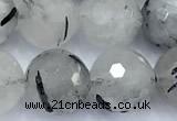 CRU1072 15 inches 10mm faceted round black rutilated quartz beads