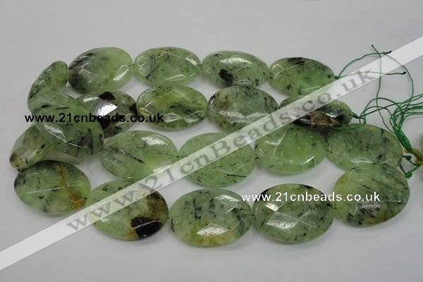 CRU142 15.5 inches 30*40mm faceted oval green rutilated quartz beads