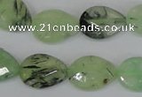 CRU209 13*18mm faceted flat teardrop green rutilated quartz beads