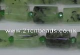 CRU220 15.5 inches 10*15mm faceted tube green rutilated quartz beads