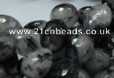 CRU25 15.5 inches 12*16mm faceted egg-shaped black rutilated quartz beads