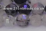 CRU523 15.5 inches 10mm faceted round black rutilated quartz beads
