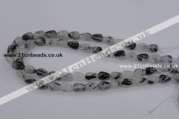 CRU69 15.5 inches 10*14mm teardrop black rutilated quartz beads