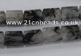 CRU75 15.5 inches 8*12mm faceted column black rutilated quartz beads
