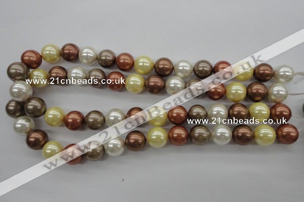 CSB1132 15.5 inches 14mm round mixed color shell pearl beads