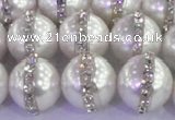 CSB1504 15.5 inches 14mm round shell pearl with rhinestone beads
