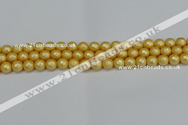 CSB1812 15.5 inches 8mm faceetd round matte shell pearl beads