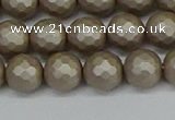 CSB1903 15.5 inches 10mm faceted round matte shell pearl beads