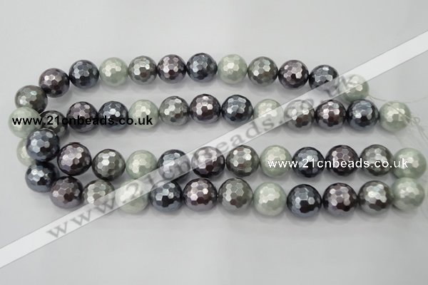 CSB464 15.5 inches 16mm faceted round mixed color shell pearl beads