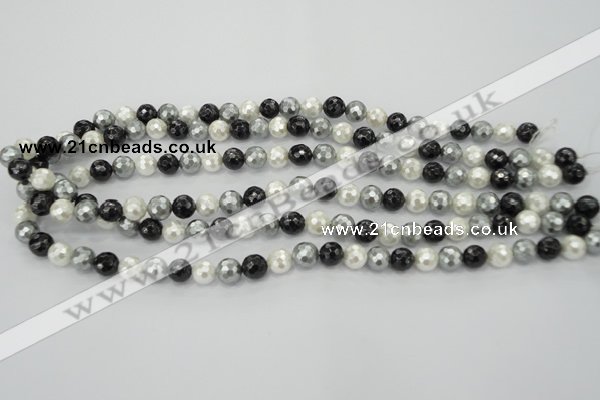 CSB470 15.5 inches 8mm faceted round mixed color shell pearl beads