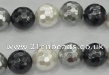 CSB473 15.5 inches 14mm faceted round mixed color shell pearl beads