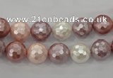 CSB491 15.5 inches 10mm faceted round mixed color shell pearl beads