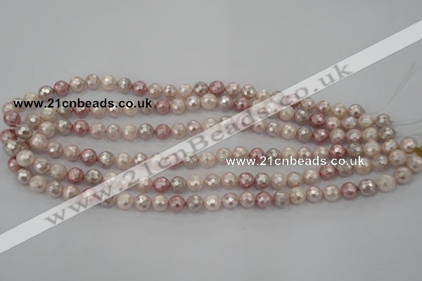 CSB491 15.5 inches 10mm faceted round mixed color shell pearl beads