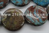 CSD58 15.5 inches 25mm flat round dyed stripe jasper gemstone beads