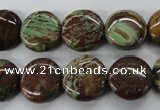 CSD74 15.5 inches 14mm flat round dyed stripe jasper gemstone beads