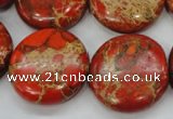 CSE195 15.5 inches 25mm flat round dyed natural sea sediment jasper beads