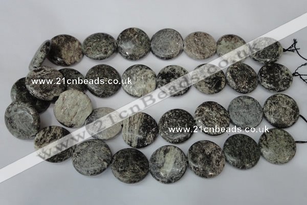 CSI29 15.5 inches 25mm flat round silver scale stone beads wholesale