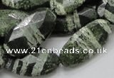 CSJ80 15.5 inches 15*30mm faceted oval green silver line jasper beads