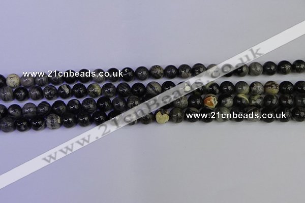 CSL211 15.5 inches 6mm round black silver leaf jasper beads