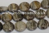 CSL28 15.5 inches 12mm flat round silver leaf jasper beads wholesale
