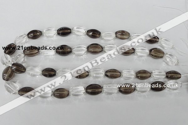 CSQ150 15.5 inches 12*18mm rice white crystal & smoky quartz beads