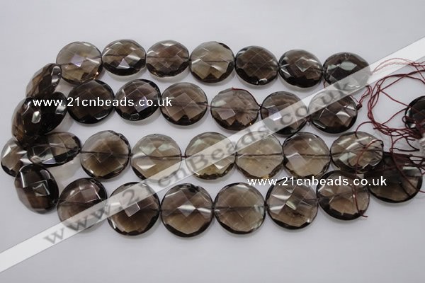 CSQ220 15.5 inches 25mm faceted coin grade AA natural smoky quartz beads